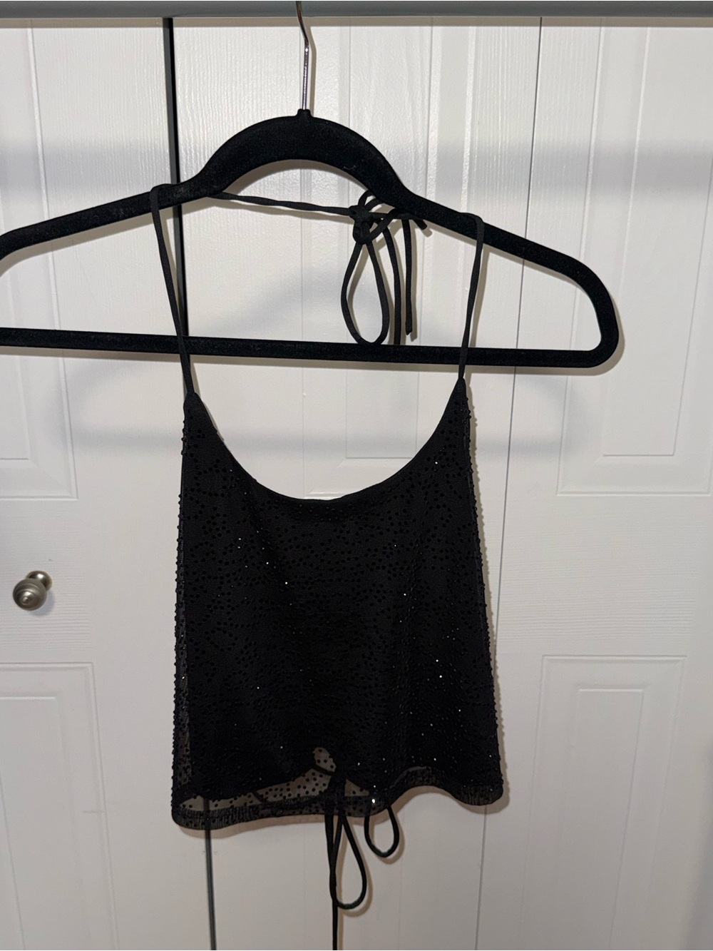 Princess Polly Black Sequin Halter Crop Top